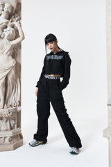 シャーリングワイドバンディドパンツ (BLACK)