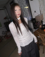 (2color) Ditsy Floral Lace Neck Long Sleeve Tee [Scarf Set]