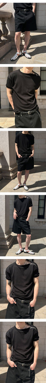 [S/S] Side zipper half knit t-shirts(3color)