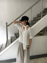 Chloe Button Roll Up 3/4 sleeve 2-Way Vneck (5c)