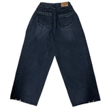 Rough Muse Tassel Ball Stud Wide Long Denim Pants