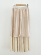 [Two-piece Set] Soche Ribbed Cap Knit Chiffon Skirt Set (Belt Set)