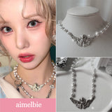 [VIVIZ Eunha, KISS OF LIFE Julie Necklace] Baroque Angel Pearl Choker Necklace - Silver Color