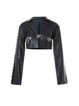 Emoha Hand-painted catcatcat punk short leather jacket