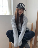 Noni High Neck Contrast Fleece Knit Hoodie T-Shirt
