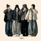 Char Hoodie Layered Color Matching Hood Zip-Up Padded Jumper 