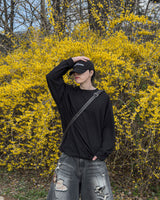 Sheer Raw-Edge Waffle Long Sleeve
