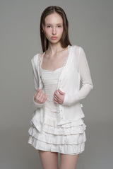 Cream donuts sheer cardigan, White