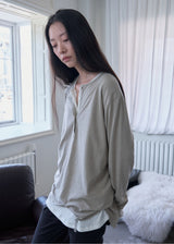 Boyfriend Henley Loose T-shirt (Khaki)