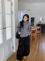 Hots High Neck Button Dot Hooded Knit