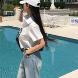 [BELLIDE MADE] Standard semi-cropped short-sleeved shirt & blouse