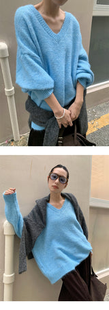 Easy V-neck loose fit V-neck knitwear