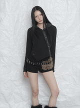 [mnem] Button Fur Hoodie Top