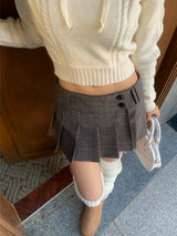 Wrap Check Pleated Mini Skirt