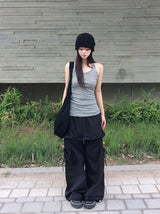 Kaze Nylon Pocket Wide Frill Skirt Pants