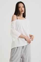 ワンショルダーTシャツ, White