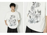 ぼかしバラプリントルーズピュアホワイト半袖Tシャツ(UNISEX)