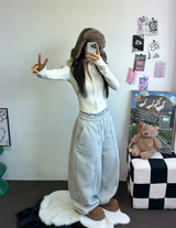 フリース 🤍🐏ラインポイントバルーンロングパンツ 🤍🩶🖤3カラー
