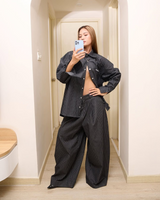 PUSH PUSH PP STRIPES PANTS ストライプワイドパンツ（ブラック）
