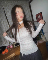 (2color) Ditsy Floral Lace Neck Long Sleeve Tee [Scarf Set]