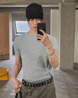 Beryl Lettering Ribbed Short Sleeve T-shirt
