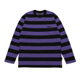 ストライプラウンド長袖Tシャツ BK/PU