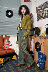 Retro high-waisted straight-leg flared jeans