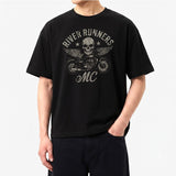 メンズコットン半袖クロップドTシャツ モーターサイクル ブラック