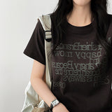 Art spandex lettering short-sleeved T-shirt