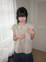 Meva Check Ribbon Short Sleeve Blouse
