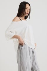 ワンショルダーTシャツ, White