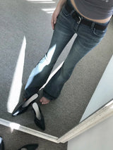 00sウエスタン ヴィンテージ ウォッシュド ブーツカット ストレッチ ロング デニム パンツ