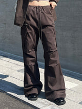 Steel zipper cargo cotton long wide work pants (4 colors)