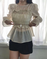 merlin puff strap shirring chiffon bl