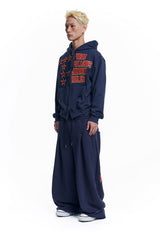 Star Lettering Patch Hoodie Zip-Up - Navy