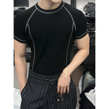 [MUSCLE FIT] Stitch waffle half t-shirts(3color)