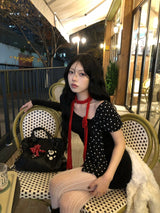 Red Rose pin + knit scarf
