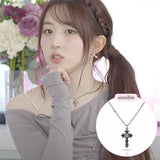 [NMIXX Haewon Necklace] Nocturne Gothic Cross Collarbone Necklace (Stainless Steel)
