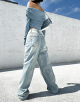 (UNISEX) RIVER DAMAGE UNIQUE WIDE LIGHT BLUE UNISEX PANTS