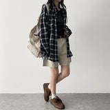 Cardi summer boxy fit linen checkered shirt shirt