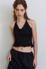 Flower pattern halter top_black