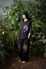 ペイズリー柄カットアウト 1/2 Tシャツ (Black)