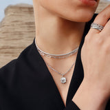 シルバーカラーブロック マザーオブパール スター ロジウムメッキ + 925 シルバー ネックレス N067-05H