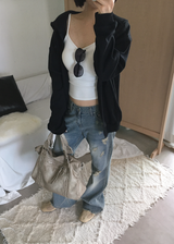 ユニセックス ベーシック ルーズフィット ジップアップ フーディー トランジショナル シーズン用