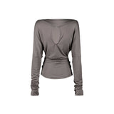 Drape Shoulder Top [Brown]