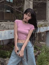 [U-BASIC] Lip Ribbed Crop Cap Short Sleeves