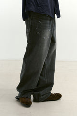 Aged Splatter Carpenter Denim Pants(Washed Black)