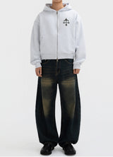 2-way Crop Fit Camo Print Hooded Zip-up Jumper White Melange