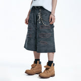 Destroyed Camo Carpenter Bermuda Pants - CHARCOAL
