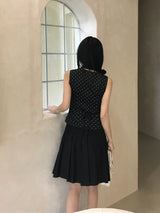 French Dot V-Neck Sleeveless Blouse